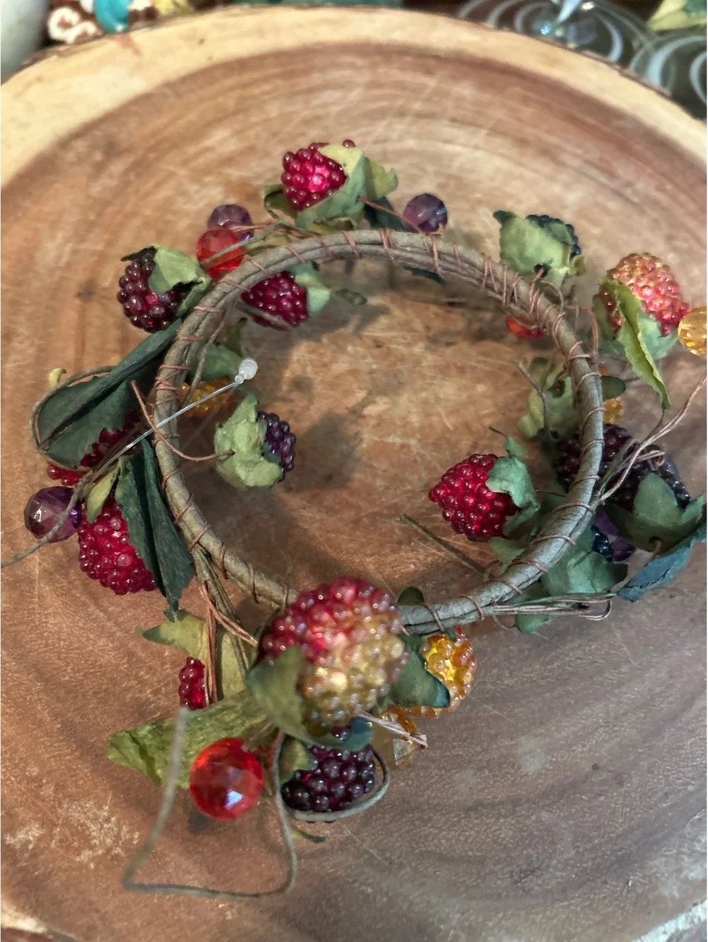 Decorative Berry and Leaf Wreath Accent